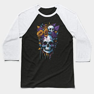 Mystical Floral Skulls - Halloween Baseball T-Shirt